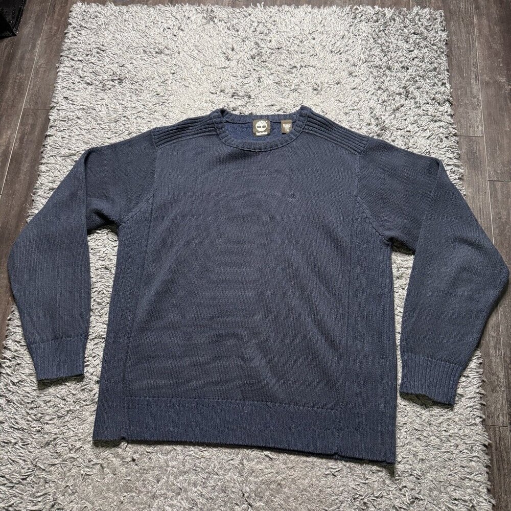 Timberland Sweater Mens Large Blue Pullover Long Sleeve Heavyweight Logo